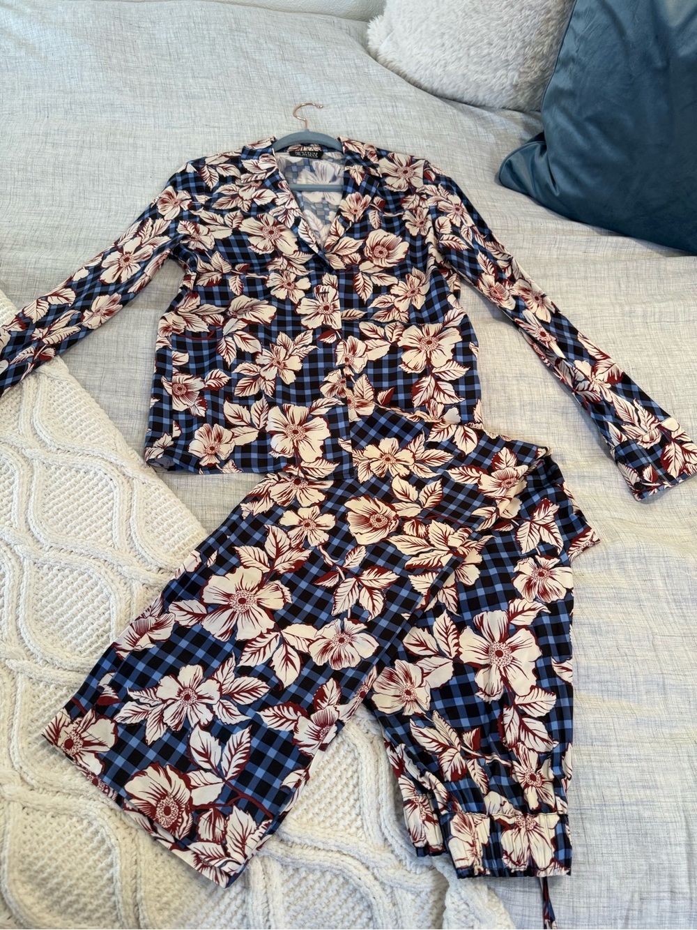 Scotch & Soda Blue Gingham Floral Blouse & Trouser Set 2019 XS - Picture 5 of 9